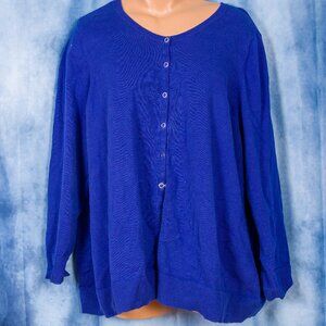 Catherines Royal Blue  Cotton Knit Spring Sweater w Snaps  down Front Size 3X